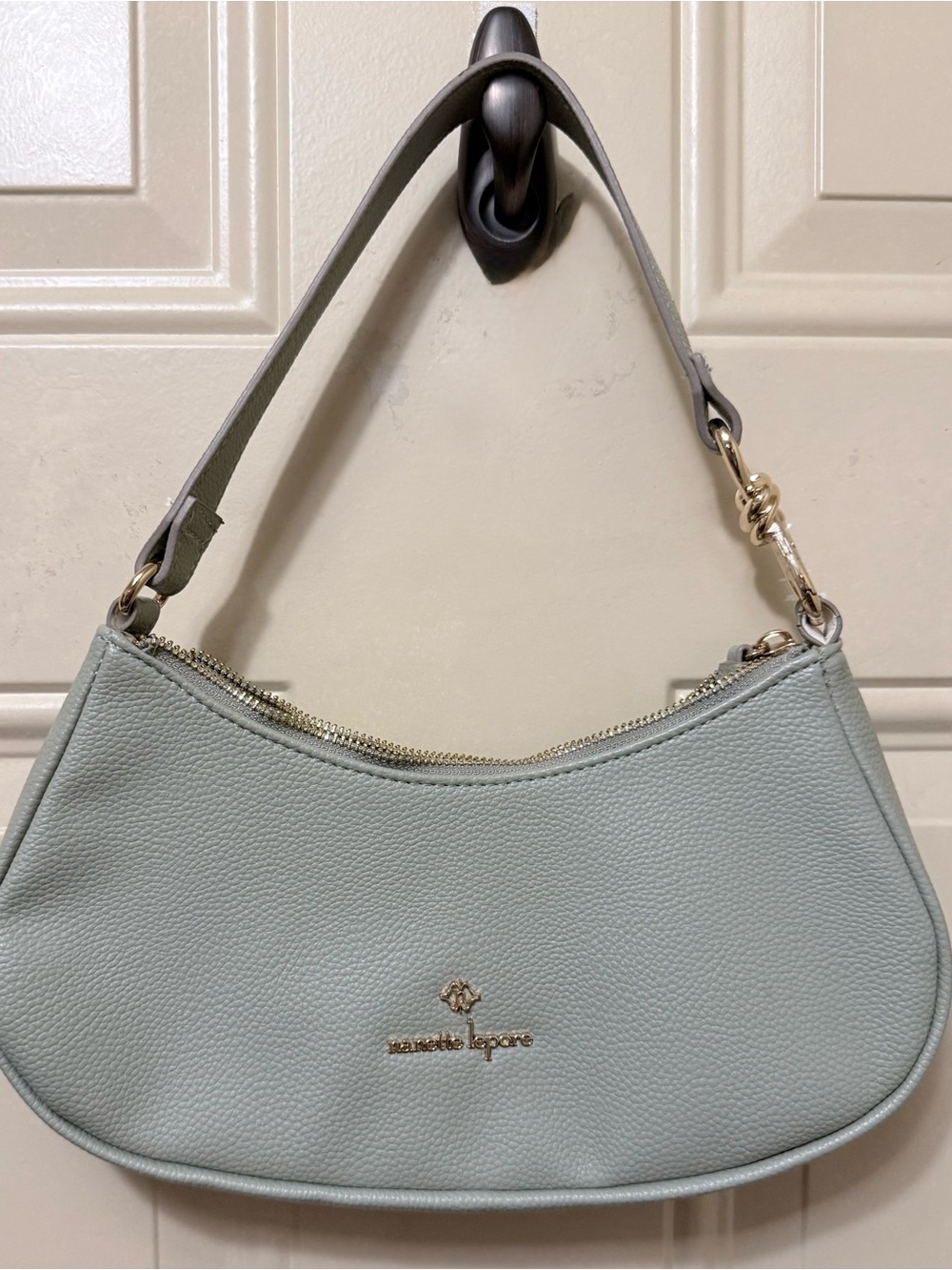 Nanette Lepore Sage Green Pebbled Vegan Shoulder Bag with Gold Hardware